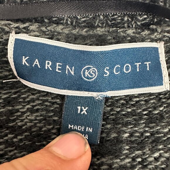 Karen Scott Women's Open Front Cable Knit Cardigan Size 1X Charcoal Gray - Picture 3 of 5